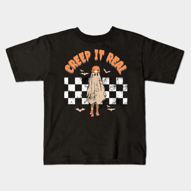 Retro Creep It Real Ghost Girl Boy Halloween Costume Kids T-Shirt by Marveloso